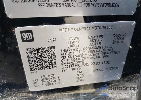 2024 GMC Sierra 1500 2Wd Double Cab Standard Box Elevation z USA, uszkodzony, nr VIN 1GTRHCE83RZ313102
